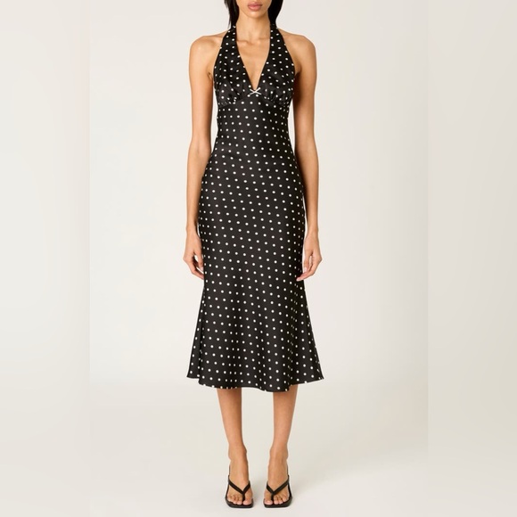 Nia Women's La Brea Polka Dot Halter Neck Slipdress in Black Size S NWT - Picture 2 of 8